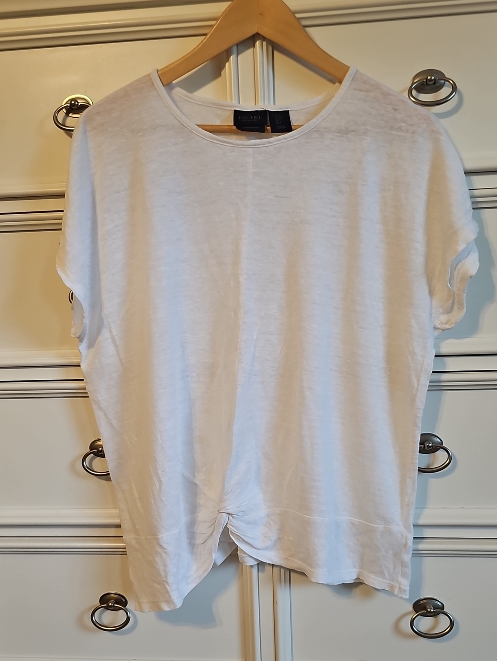 Racheaml Roy ightweight WhitenLinen Women's Tee with Front Twist